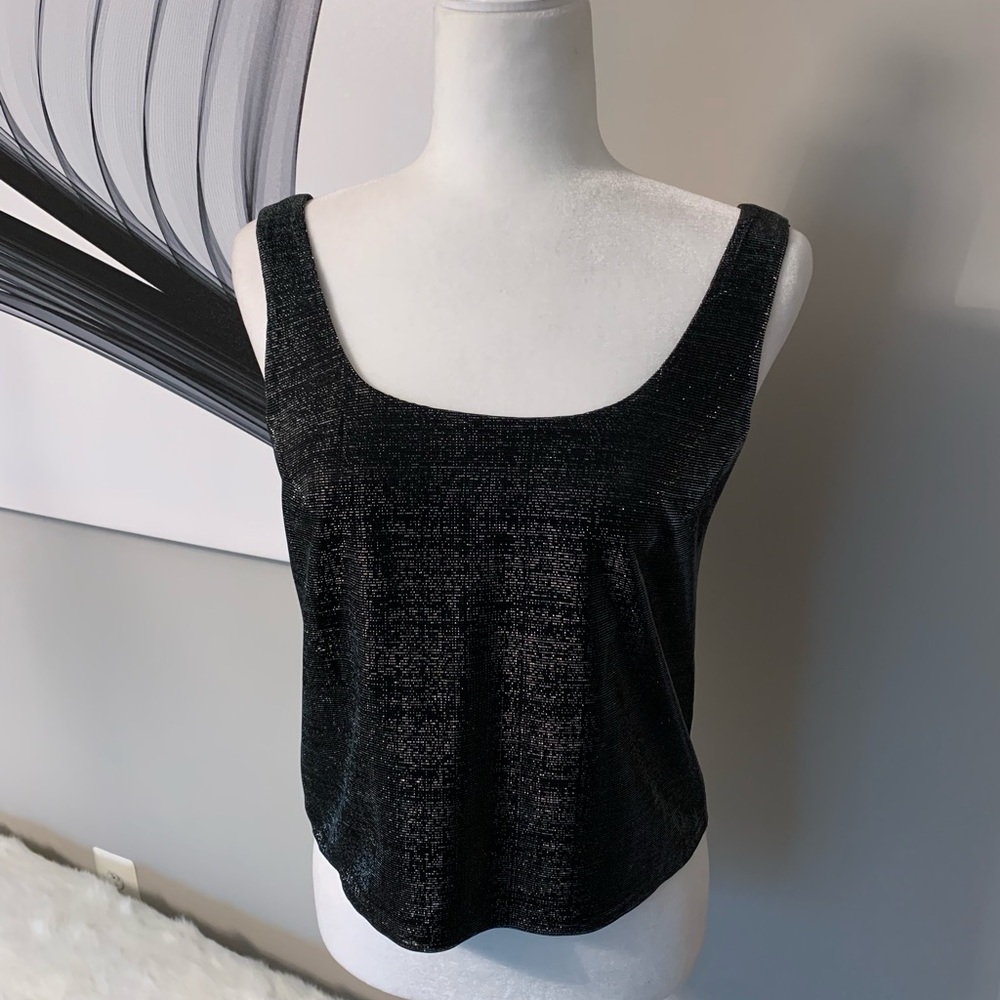 Liz Claiborne Night Black Silver Metallic Rhinestone 2-piece cocktail top blouse - Picture 9 of 12
